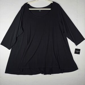 Liz Claiborne Career Woman Tunic Top 2X Black High-Low Hem 3/4 Sleeve